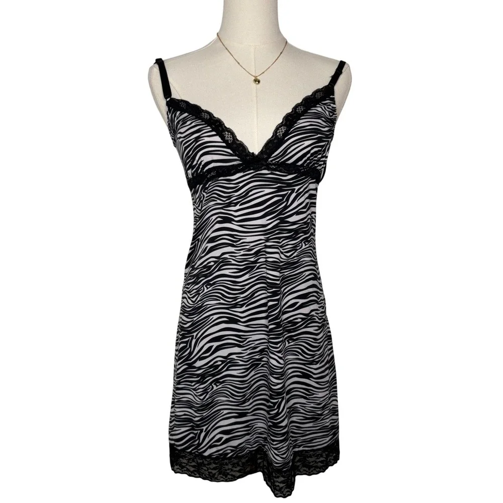 rampage intimates y2k zebra lace bow‎ sleep spaguetti strap dress 2000s coquette
